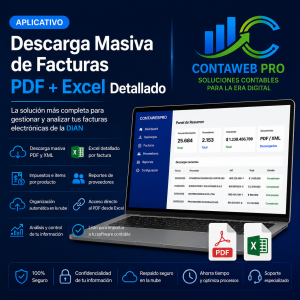 Descargar facturas DIAN PDF Facturas electrónicas Excel Consolidación de facturas DIAN Base de datos facturas electrónicas Descarga masiva XML y PDF Automatización contable DIAN Control de facturas electrónicas Importar compras a software contable